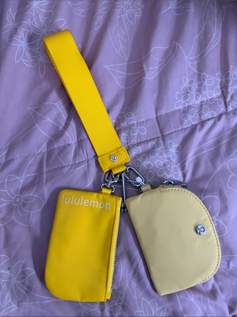 lululemon athletica yellow dual pouch wristlet